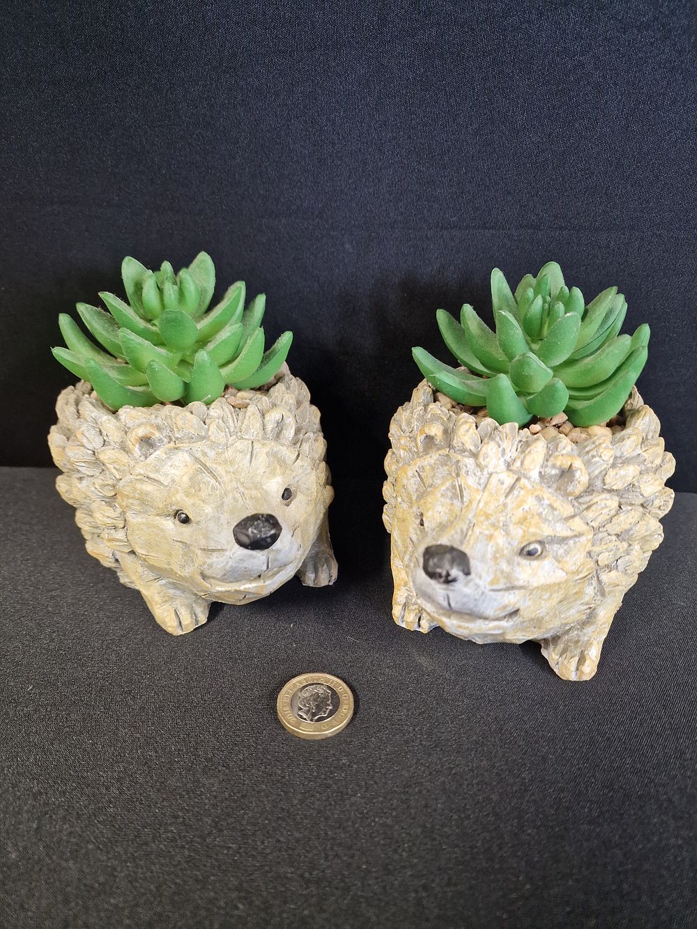 Lot 364: A Pair of Hedgehog Decorative Planters with Artificial Succulents