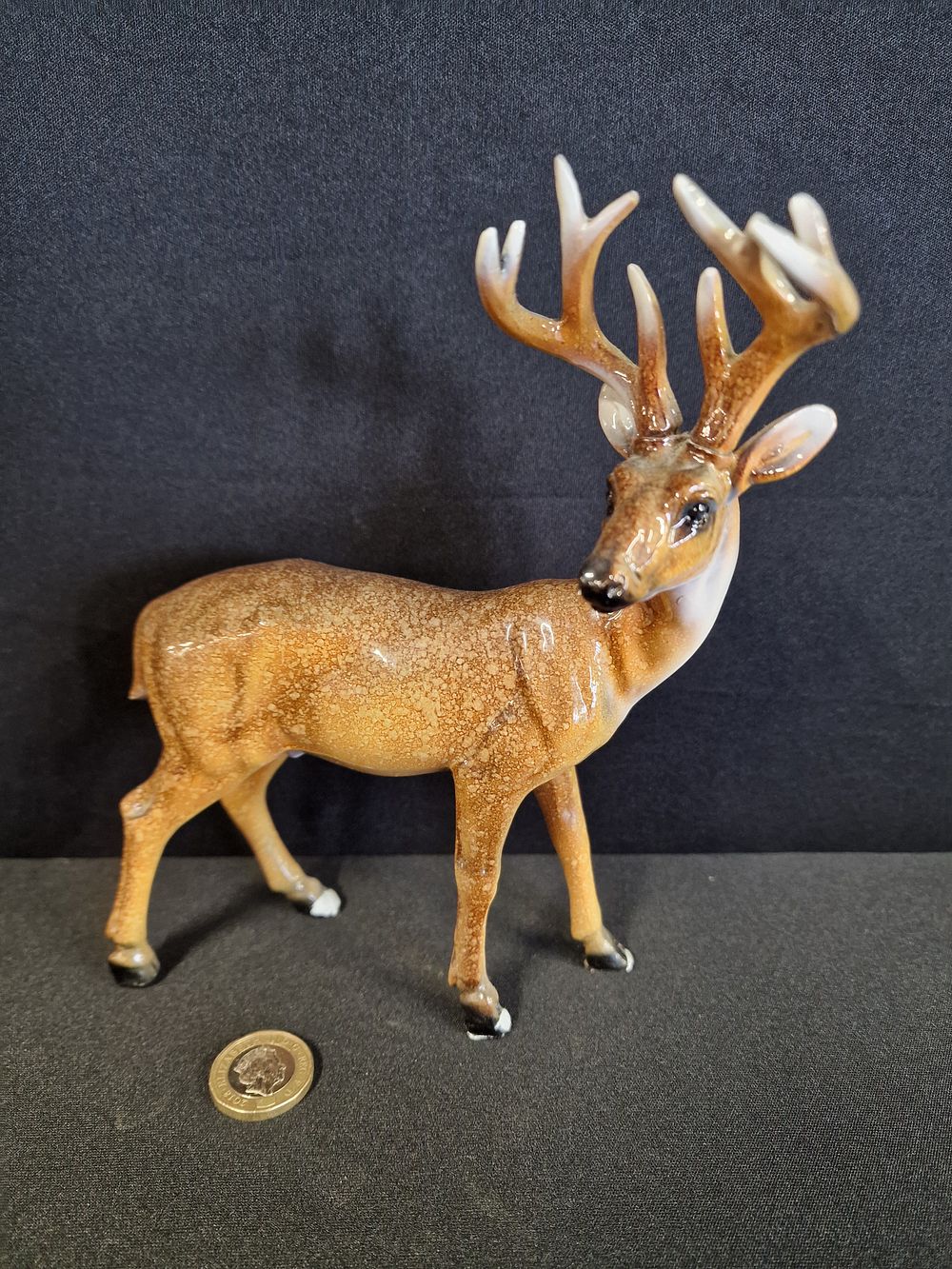Lot 365: Glazed Ceramic Stag Figurine with Large Antlers