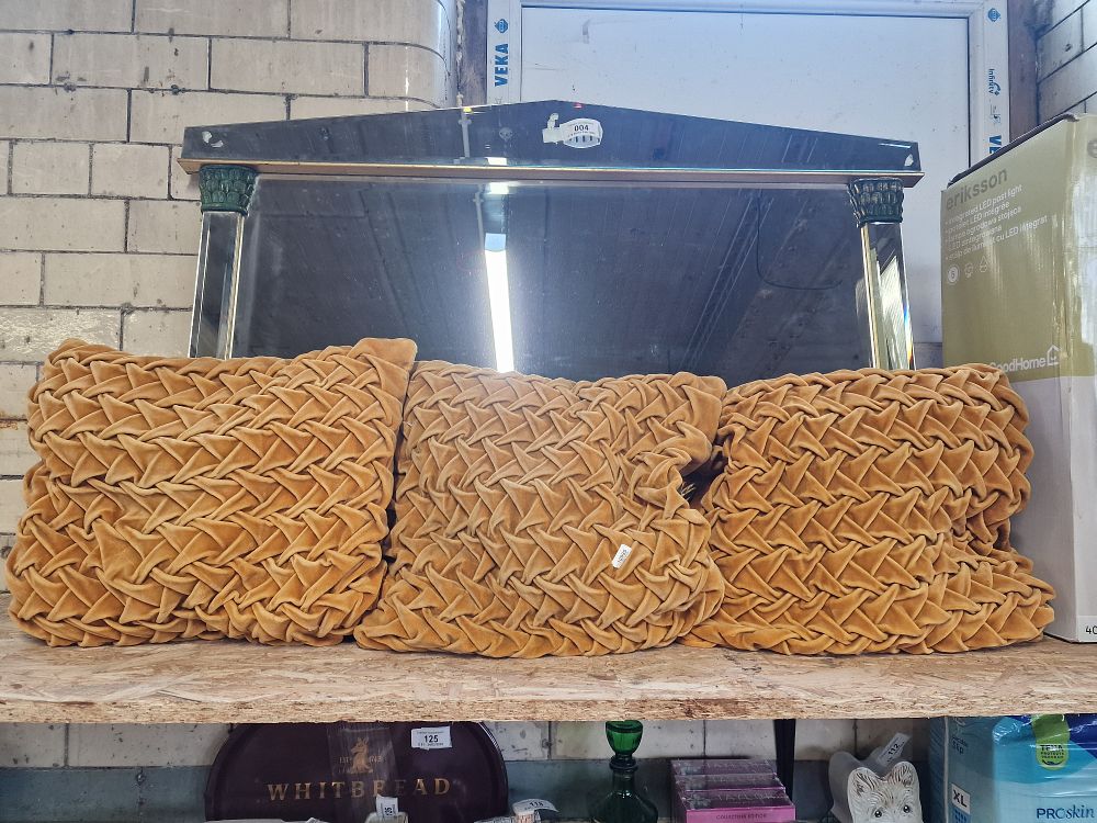 Lot 366: A Trio of Ochre Smocked Velvet Cushions