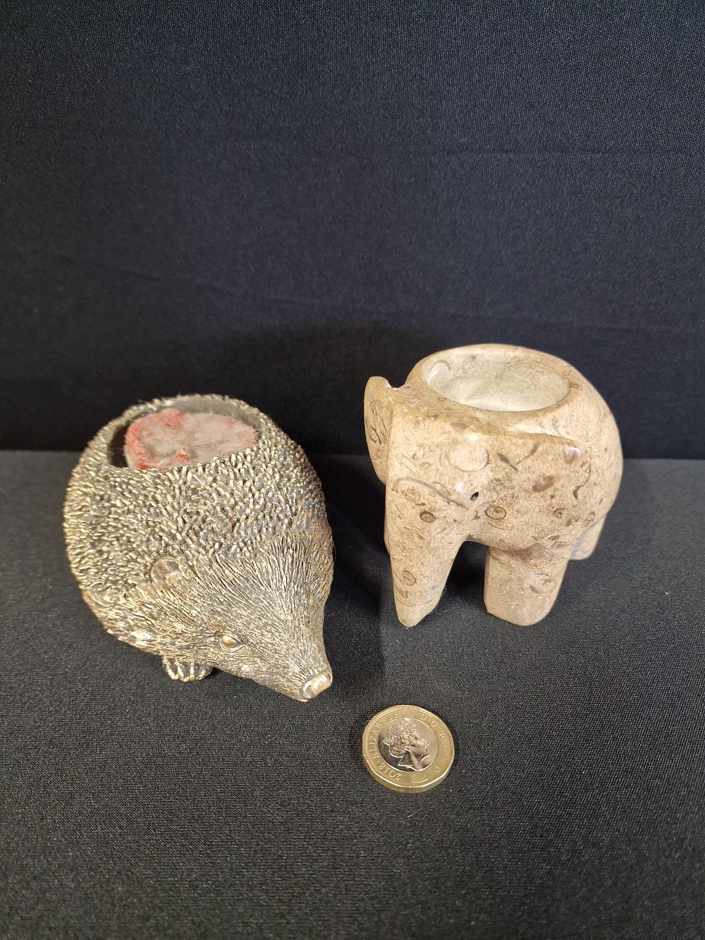 Lot 368: Elephant and Hedgehog Tea Light Holders