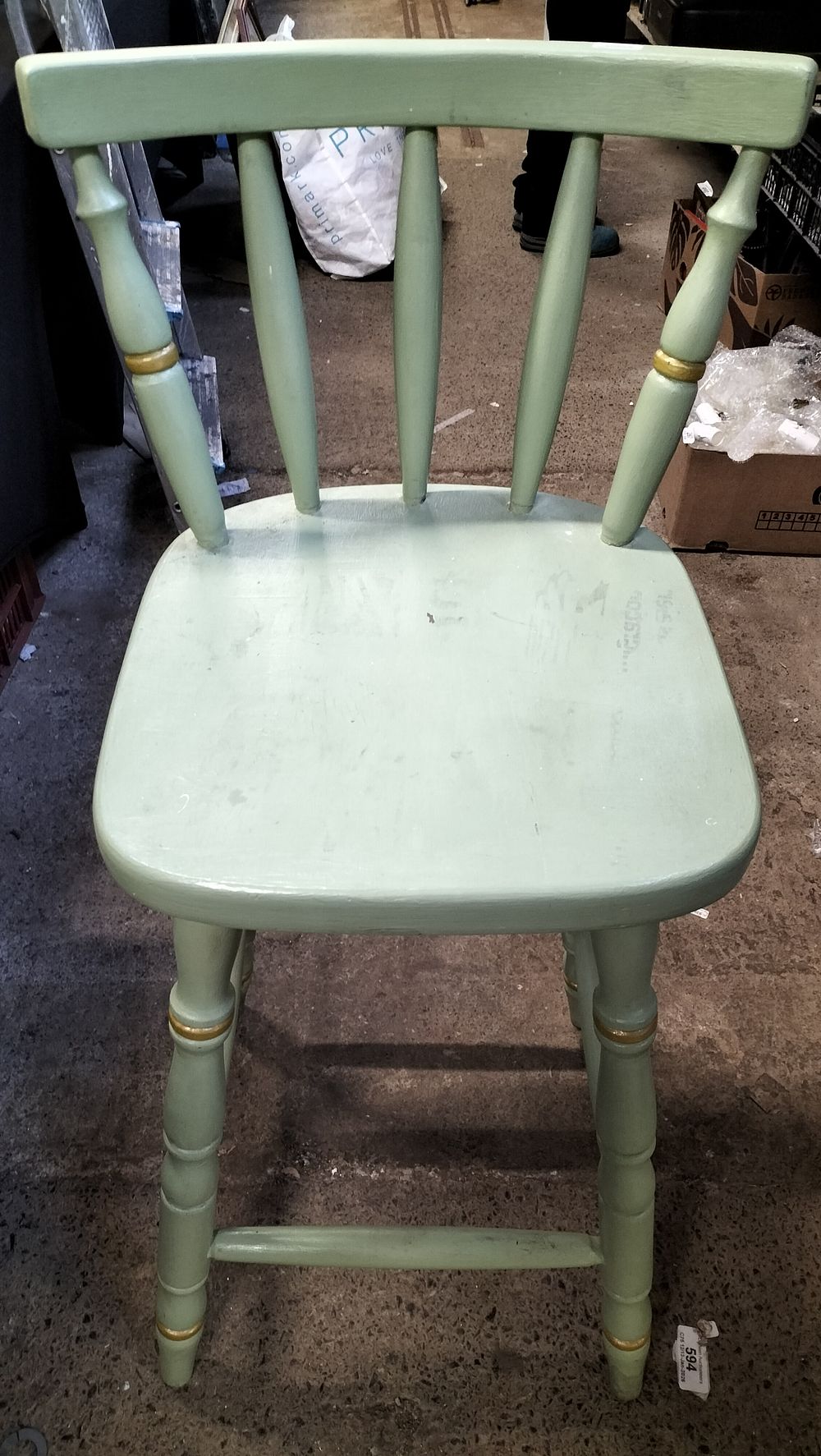 Lot 376: A Single Pale Green Painted Wooden Spindle Back Chair