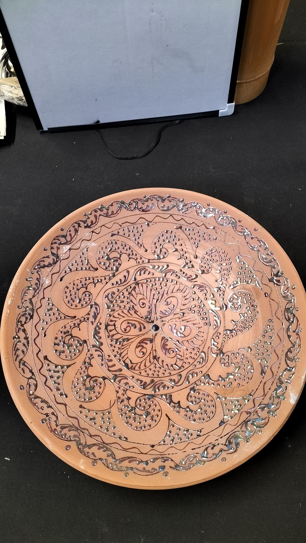 Lot 379: Decorative Terracotta Ceramic Plate with Iridescent Raised Glaze
