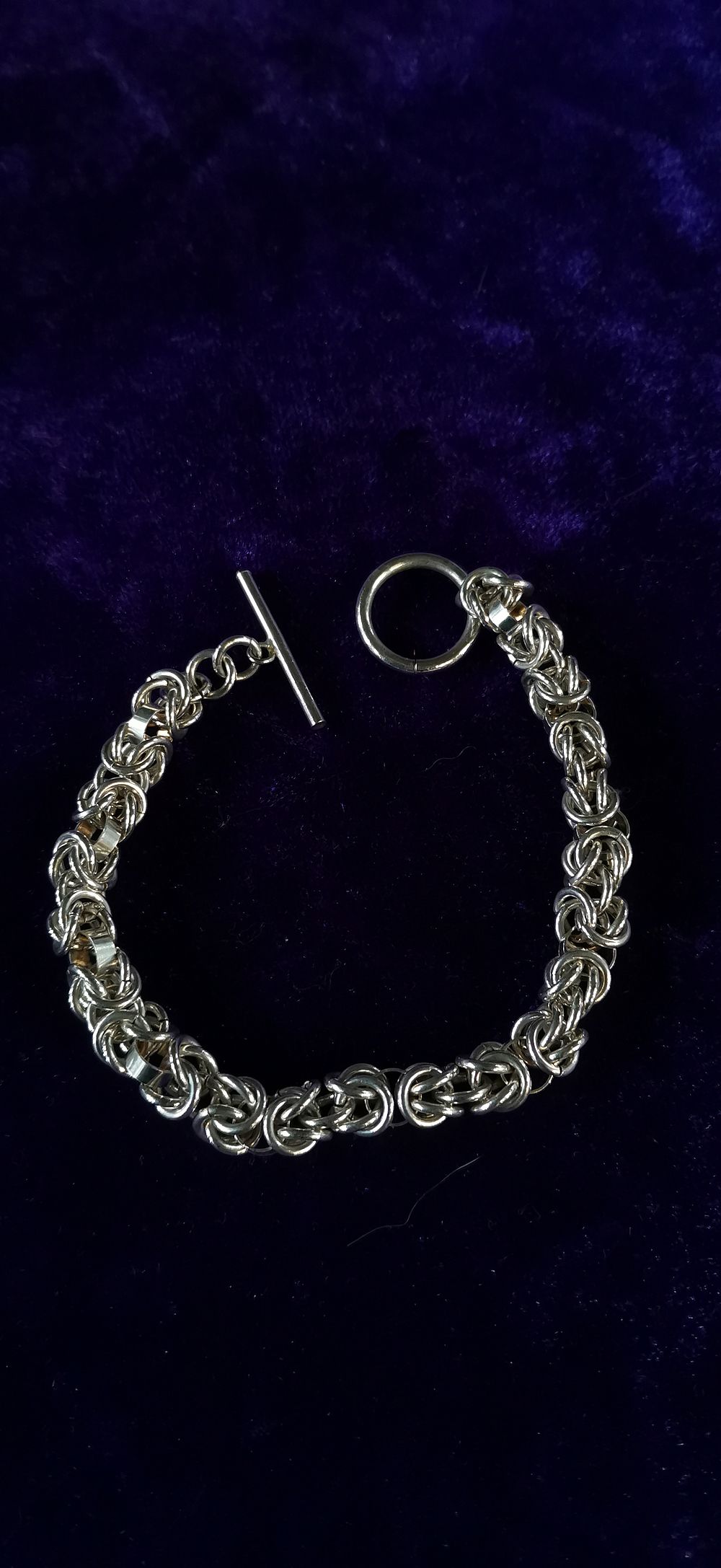 Lot 308: Sterling Silver Byzantine Style Chain Bracelet with Toggle Clasp