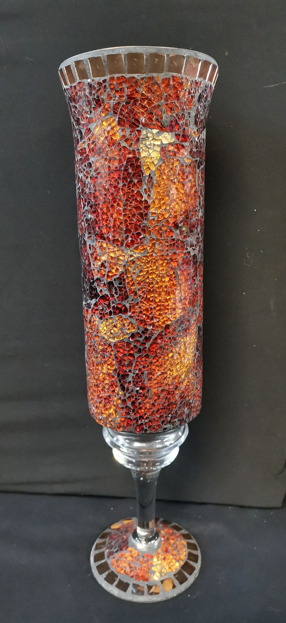 Lot 343: Tall Red Orange and Gold Mosaic Glass Vase