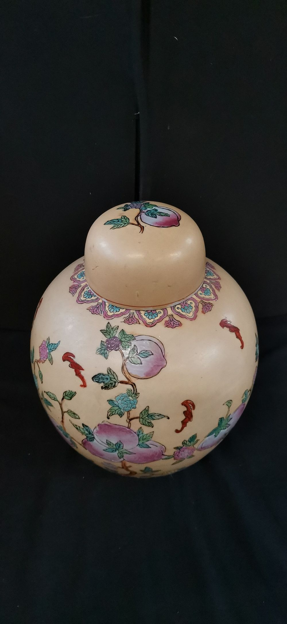 Lot 386: Chinese Style Ceramic Peach and Floral Ginger Jar