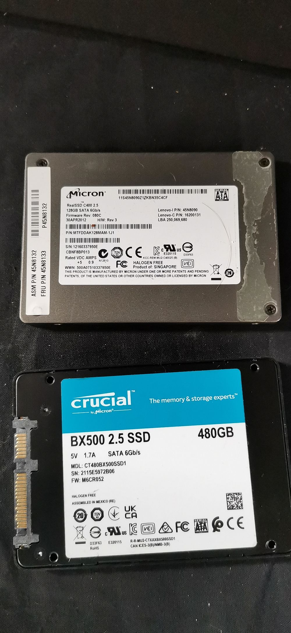 Lot 184: Two Micron and Crucial Solid State Drives