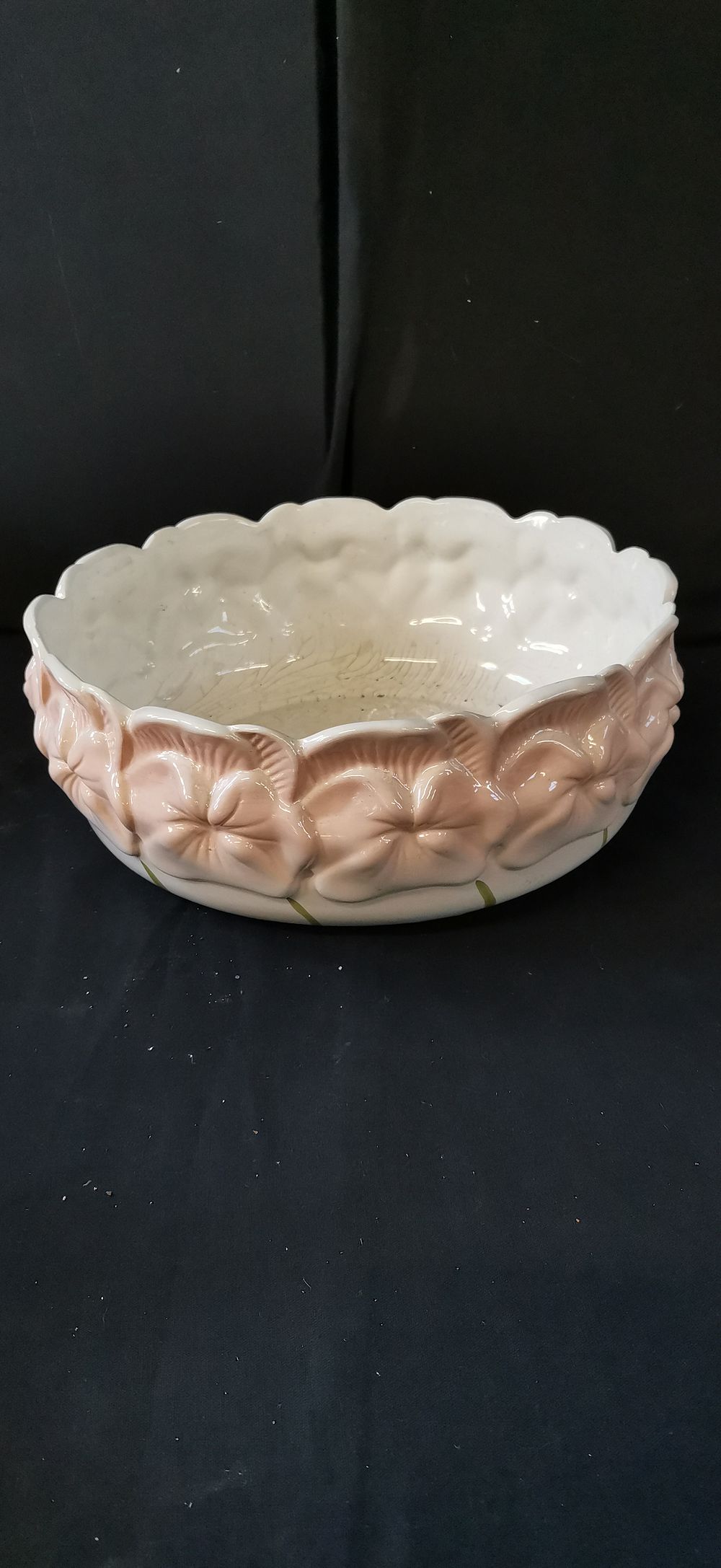 Lot 207: Hand Painted Ceramic Bowl with Pink Floral Relief