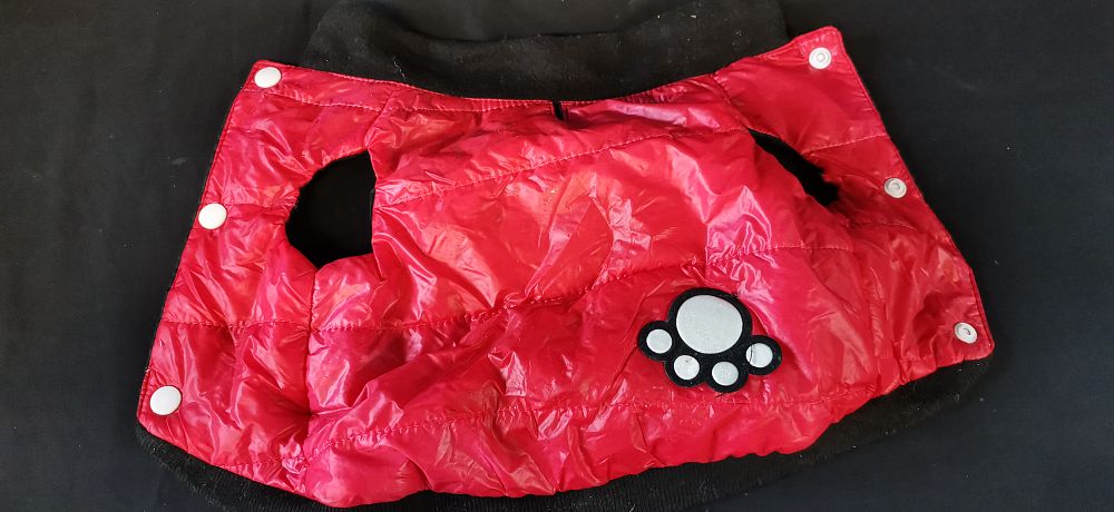 Lot 221: Red and Black Quilted Pet Vest with Paw Emblem