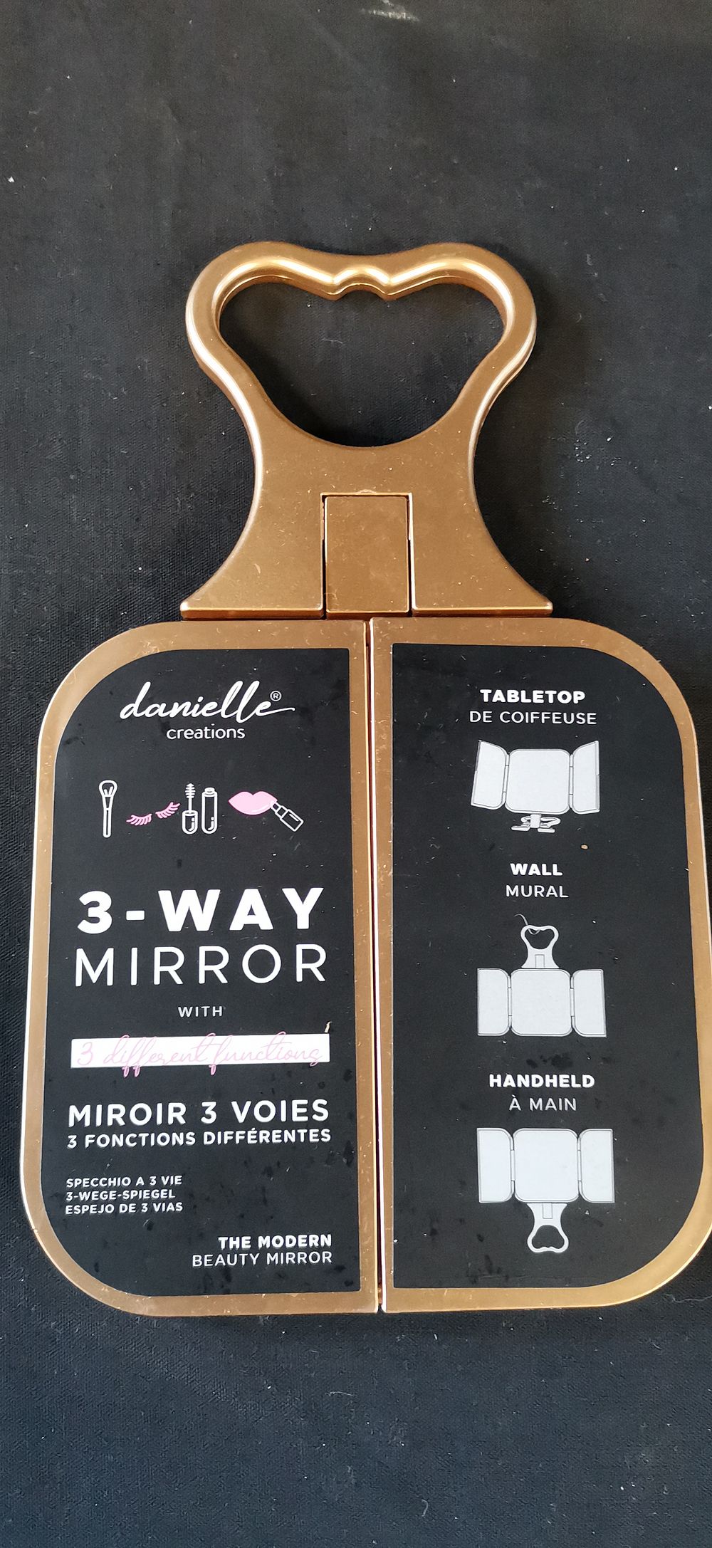 Lot 222: Danielle Creations Gold Toned 3-Way Foldable Mirror