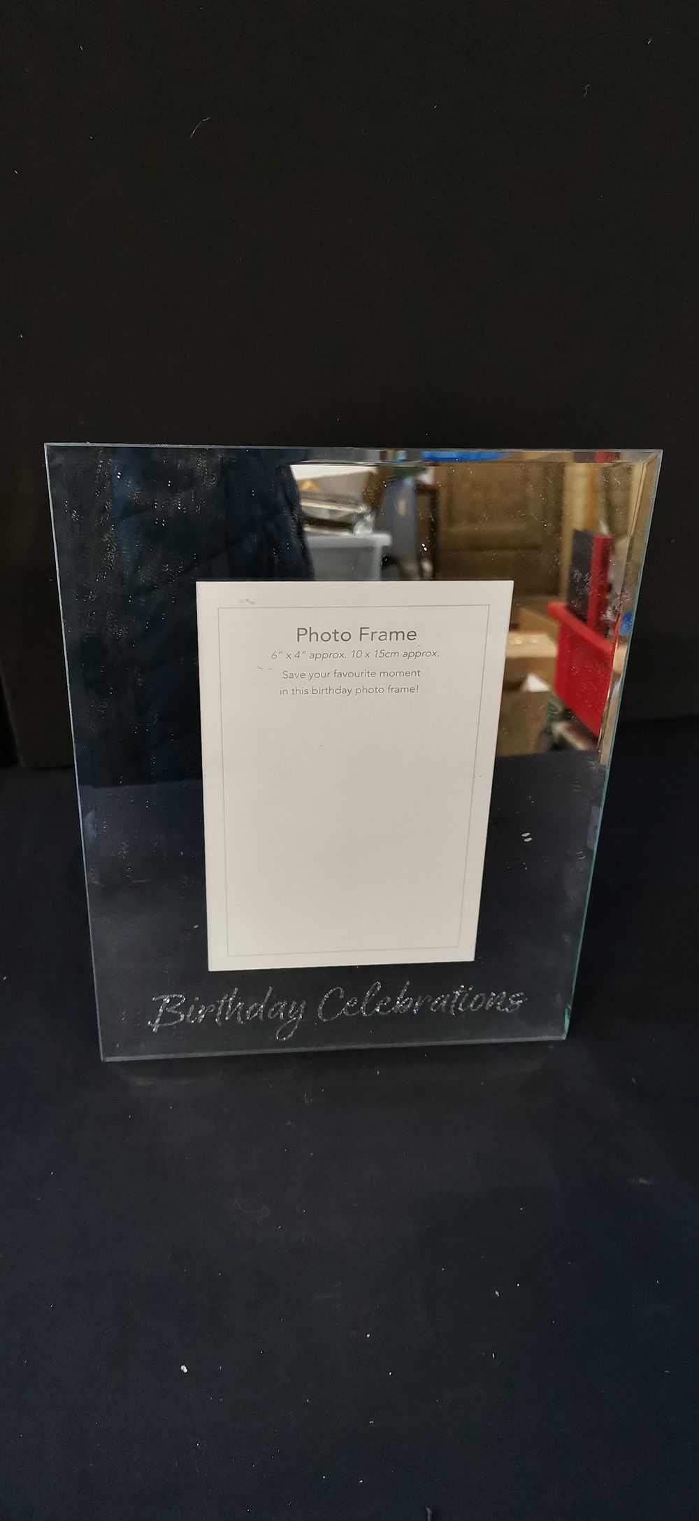 Lot 223: Mirrored Glass Birthday Celebrations Photo Frame