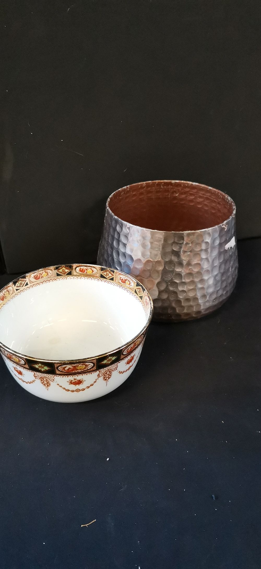Lot 225: Two decorative vessels including a ceramic bowl and metal pot