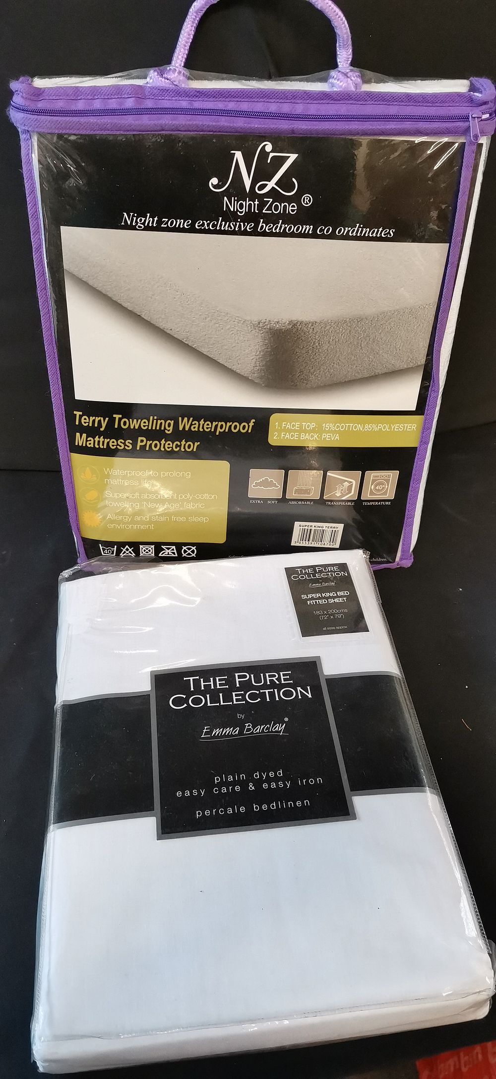 Lot 232: Two Super King Bedding Items Including Fitted Sheet and Protector