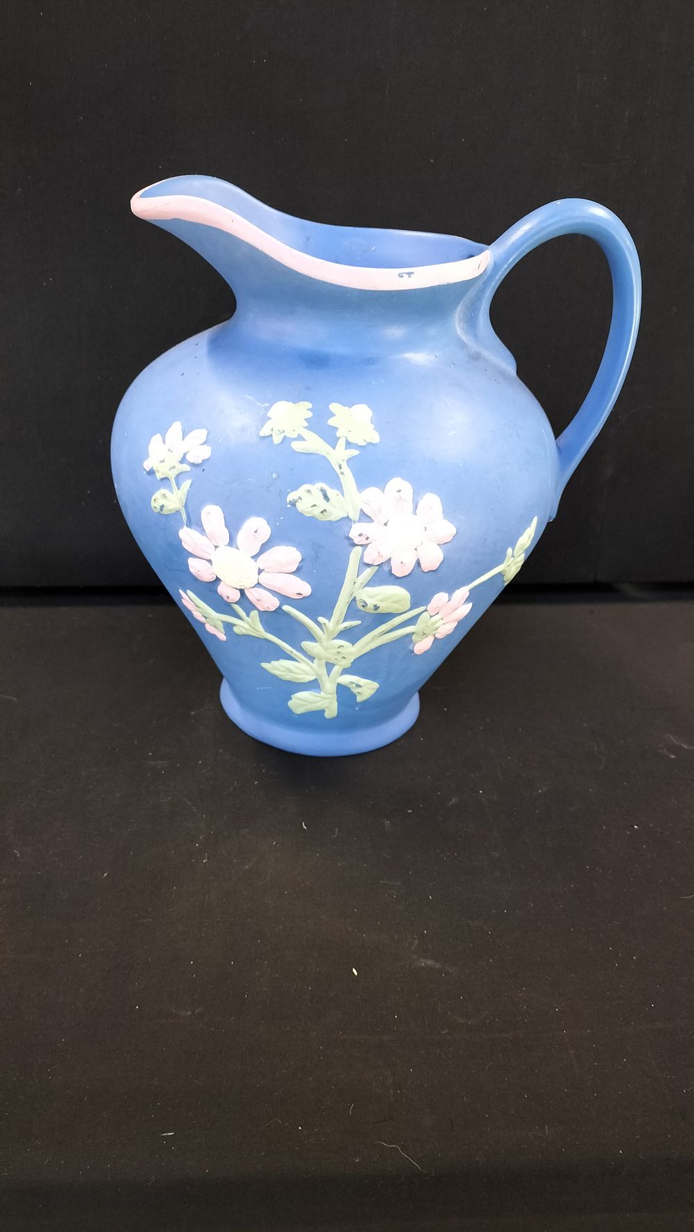 Lot 310: Poole Ltd Blue Ceramic Pitcher with Raised Floral Design