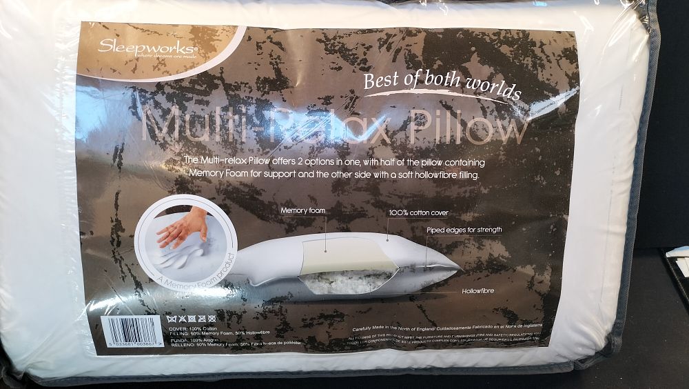 Lot 337: Sleepworks Multi-Relax Dual Layer Memory Foam and Hollowfibre Pillow