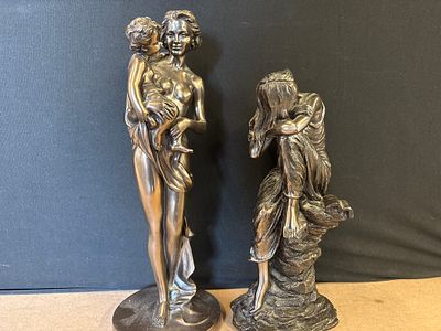 Two Crosa Bronze Effect Figurines. Two bronze effect sculptures by Crosa, one depicting a woman 