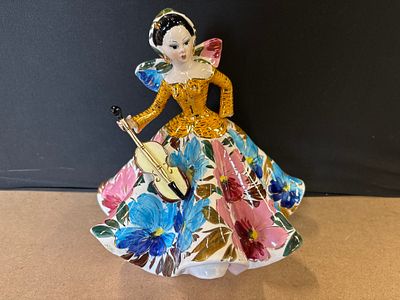 Hand Made Italian Porcelain Lady Figurine with Instrument. A hand made porcelain figurine of a 