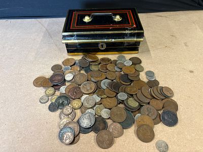 Collection of British and World Coins with Vintage Bank Tin. A collection of miscellaneous 
