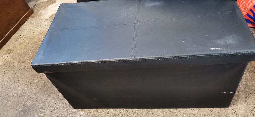 Lot 288: Black Folding Faux Leather Storage Ottoman. COLLECTION ONLY