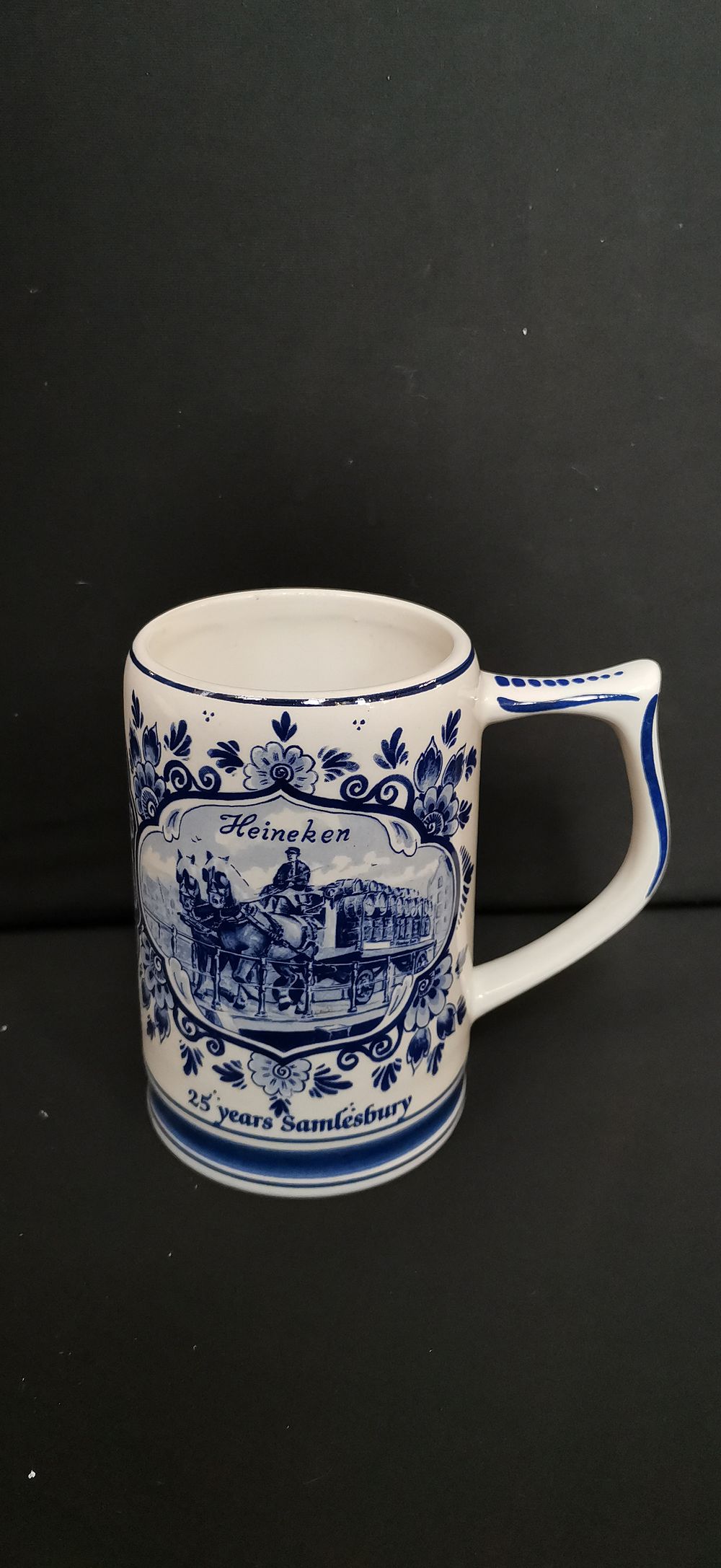 Lot 409: Delft Blue Heineken Beer Stein 25 Years Samlesbury