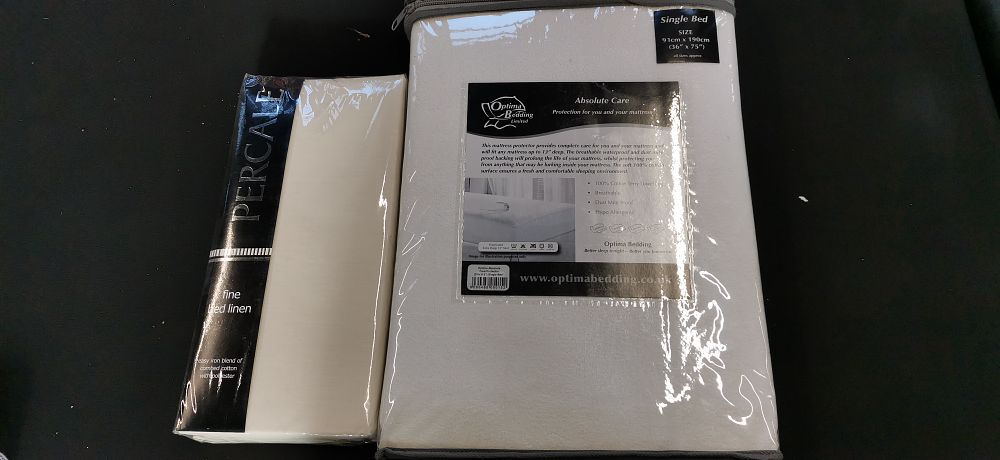 Lot 431: Two single bed linens including fitted sheet and mattress protector