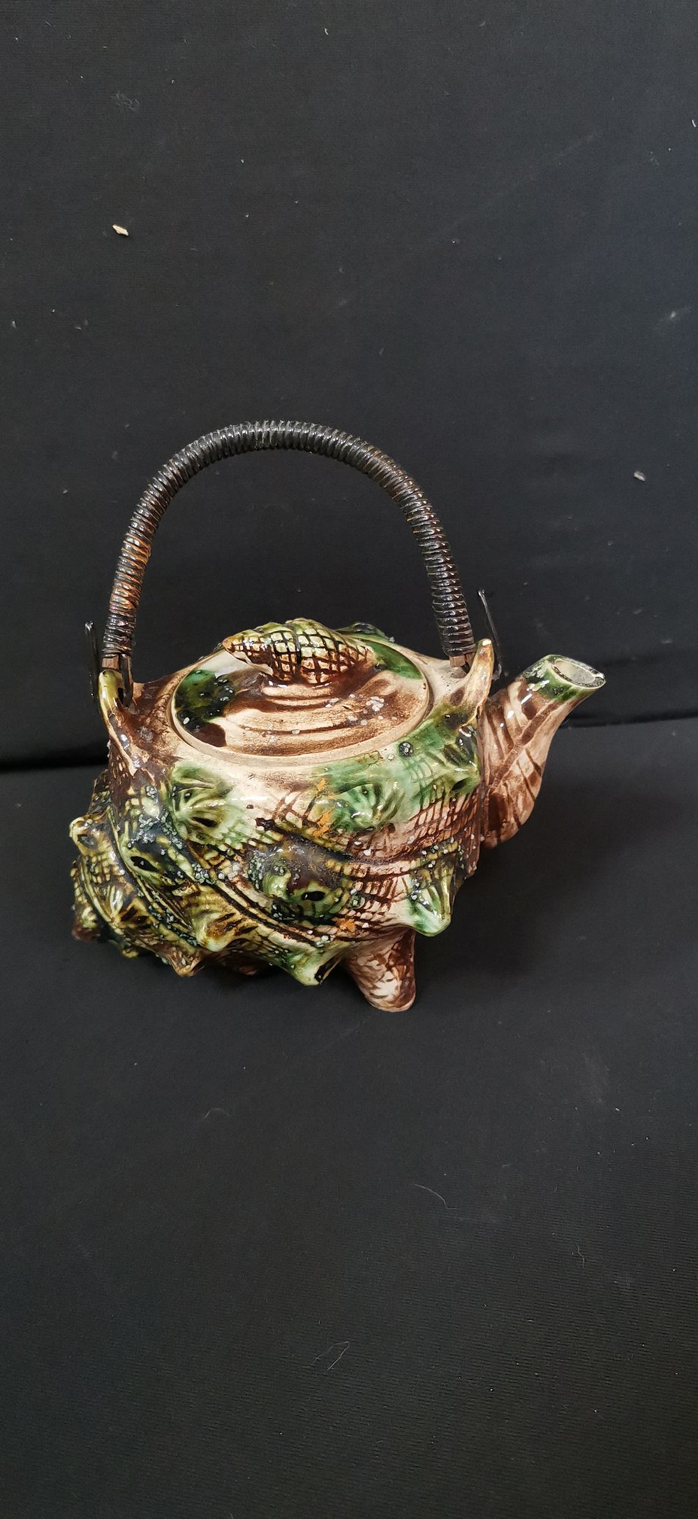 Lot 492: Ceramic Conch Shell Teapot with Woven Handle