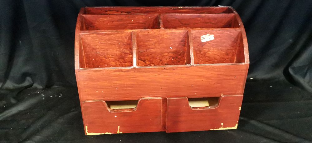Lot 257: Wooden Desk Organiser with Two Drawers