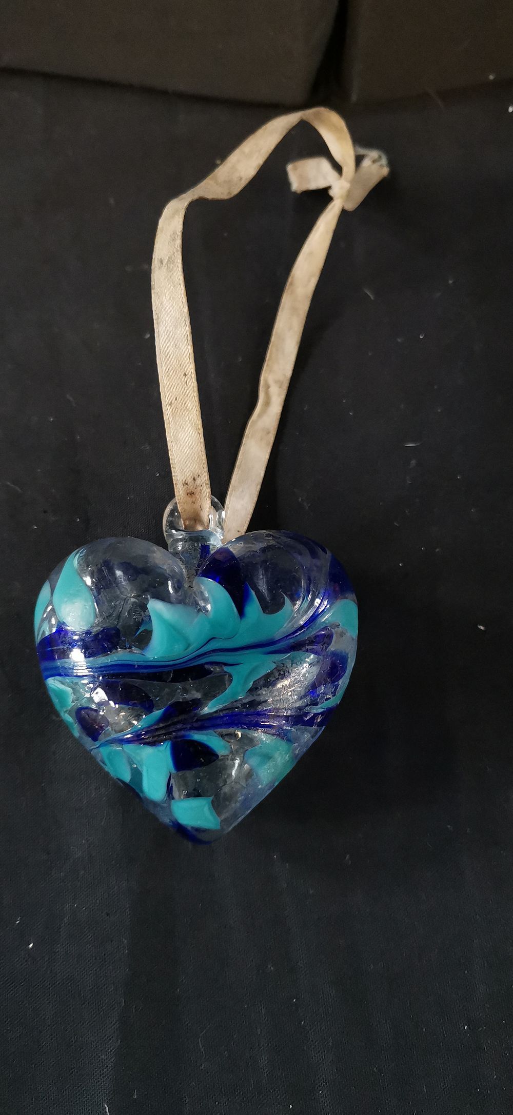 Lot 331: Aquamarine Glass Heart Ornament March Birthstone