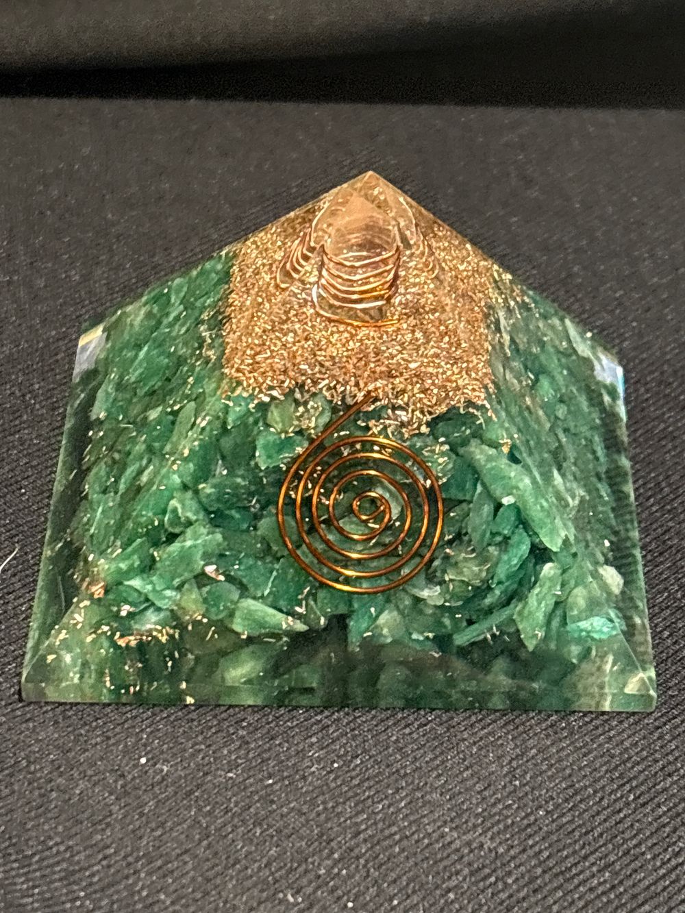 Lot 201: Green Aventurine and Resin Orgonite Energy Pyramid Crystal Charger