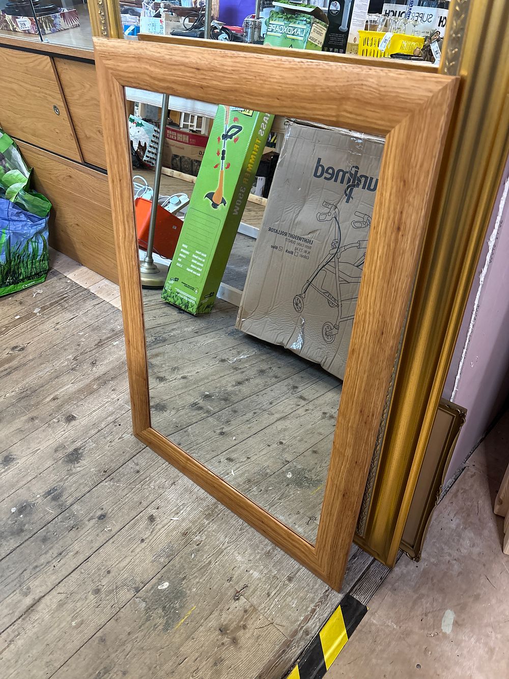 Lot 285: Large Reclaimed Moulded Pine Framed Wall Mirror in the 1960s Style