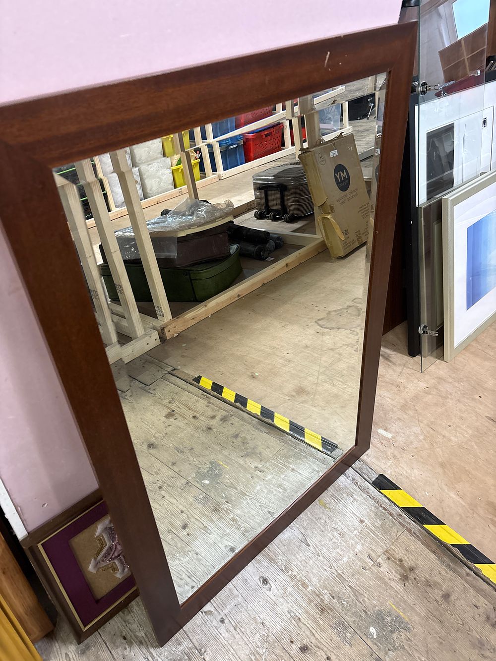 Lot 287: Contemporary Rectangular Mahogany Framed Wall Mirror