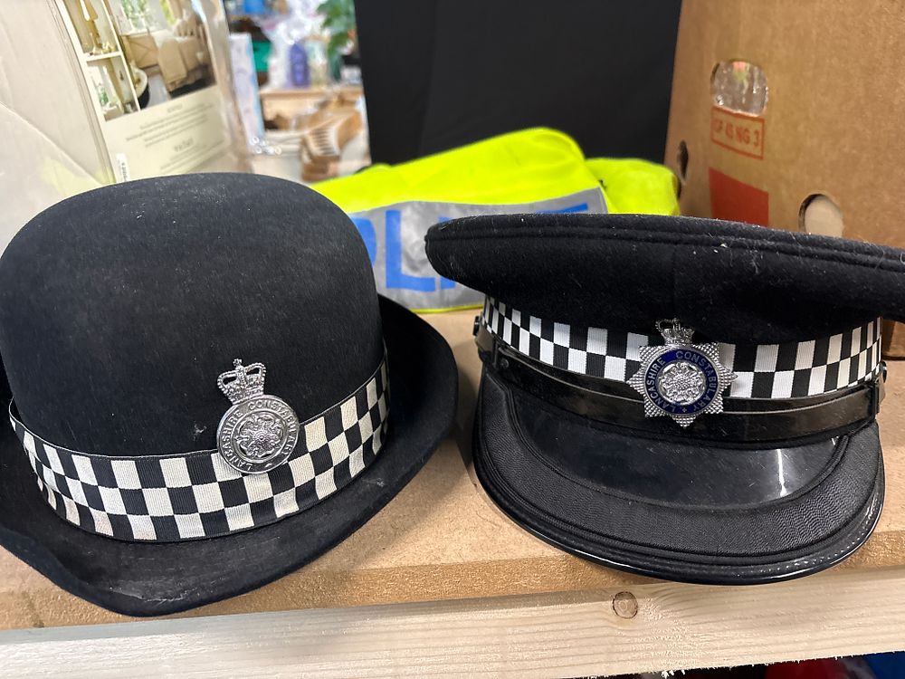 Lot 290: Modern UK Lancashire Constabulary, Two Ladies Police Hats and High Vis Vest, Circa 2004
