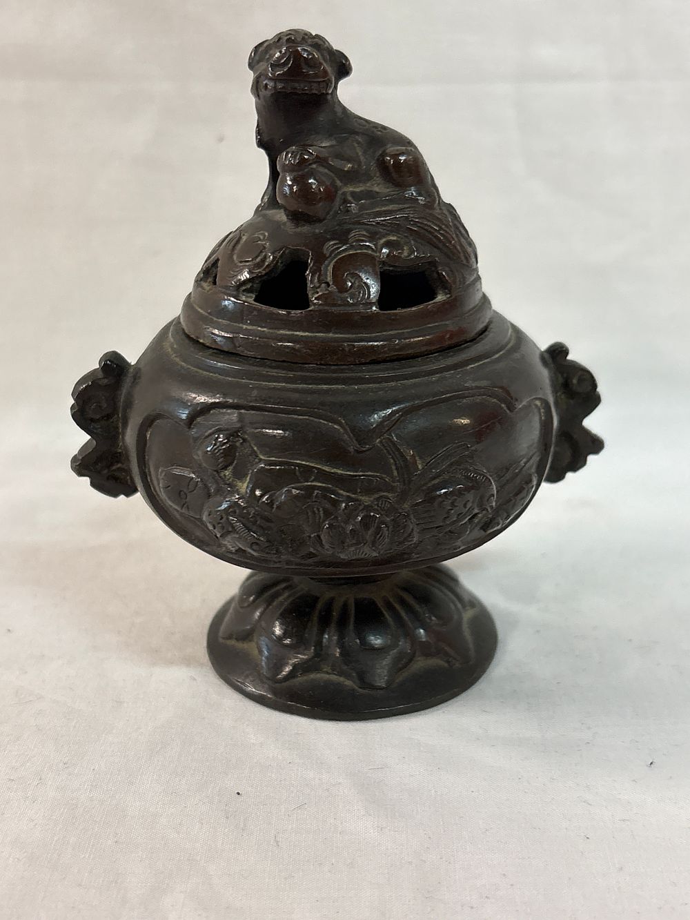 Lot 295: Bronze Incense Burner and Cover, Late 19th Century, Lion Dog Finial
