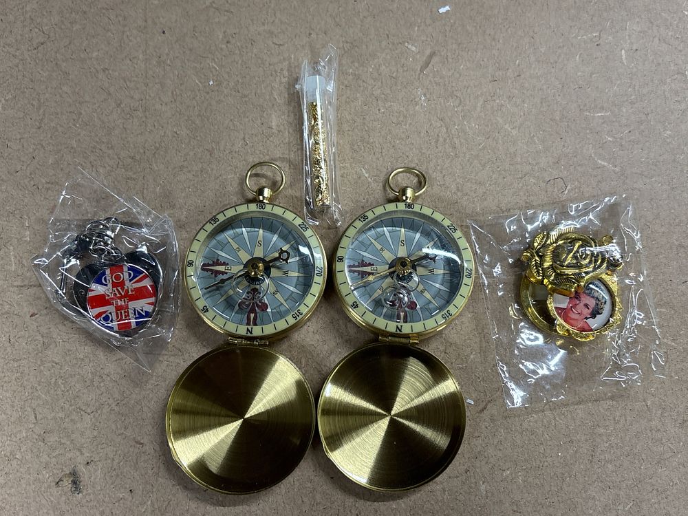 Lot 248: Windsor Mint, Commemorative Souvenir Collection Including Pocket-Watch Style Compasses and Royal Memorabilia, Circa 1997-2010
