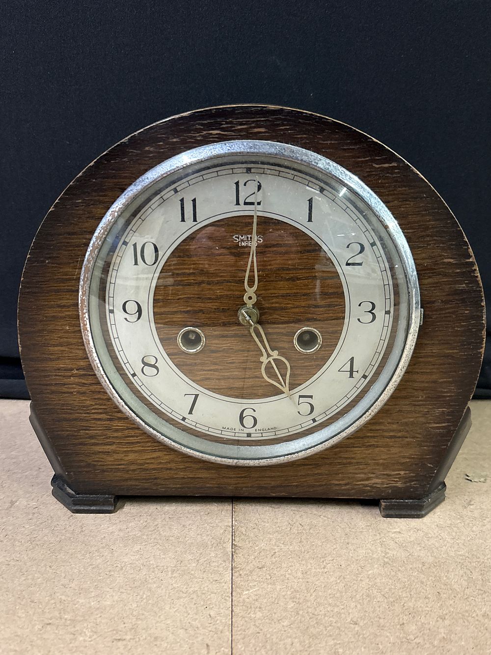 Lot 252: Smiths Enfield Wood Mantel Clock, Mid-20th Century, Striking Movement