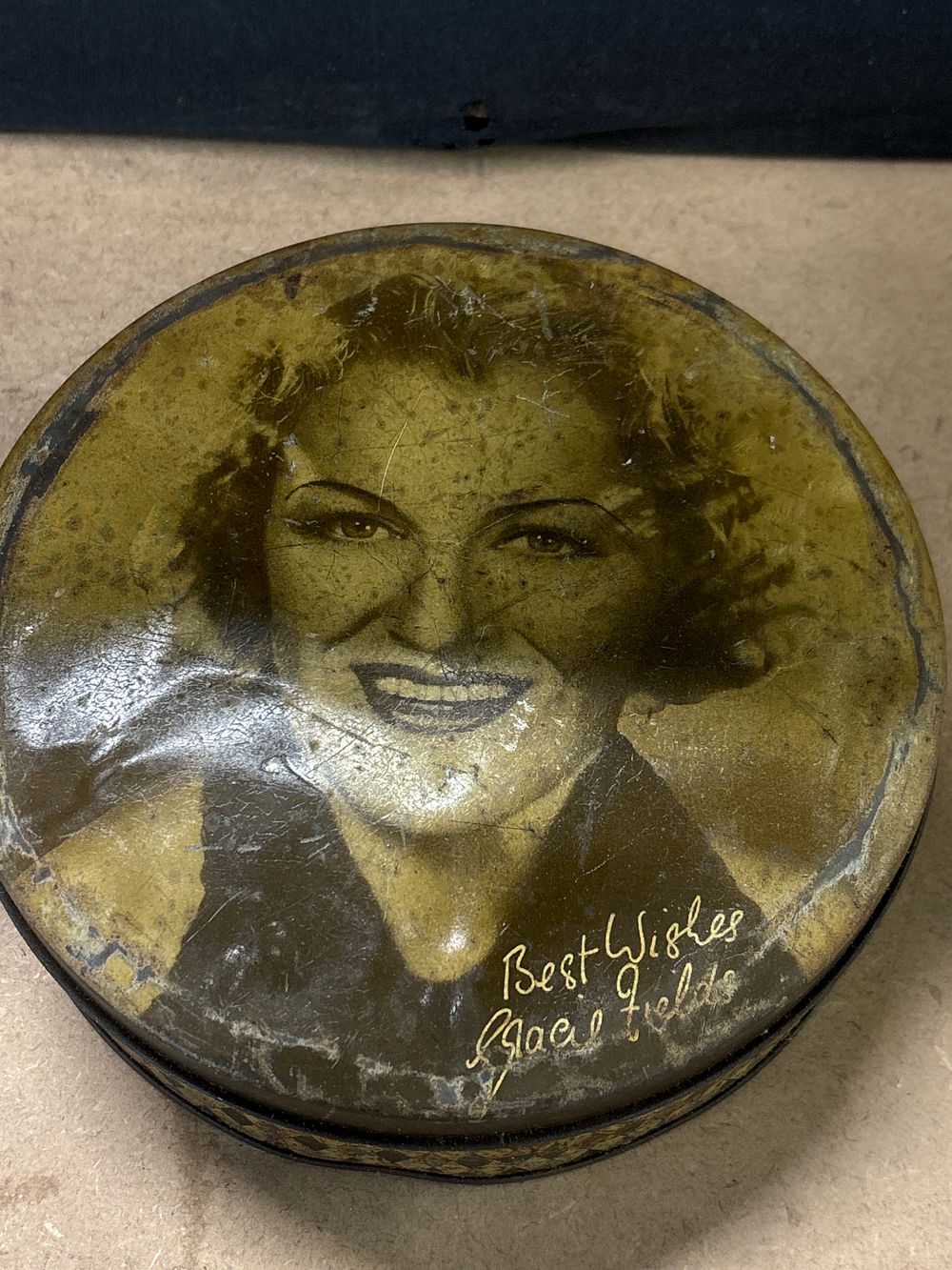 Lot 287: Vintage Gracie Fields Commemorative Metal Tin with Lithographic Portrait, circa 1930s-1950s