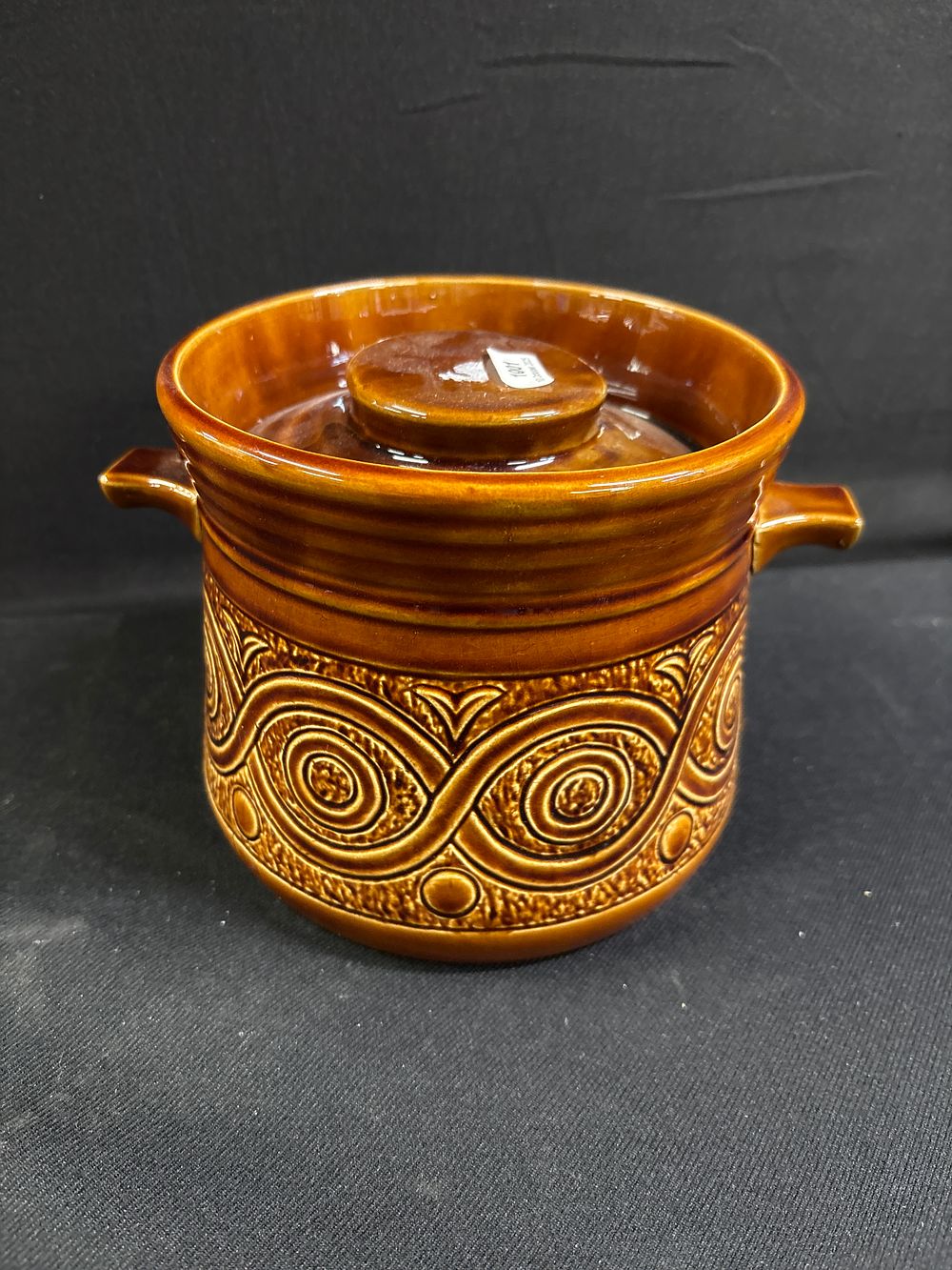 Lot 328: Ellgreave Saxony Stoneware Lidded Cooking Pot, Mid-Century Modern, Relief-Moulded