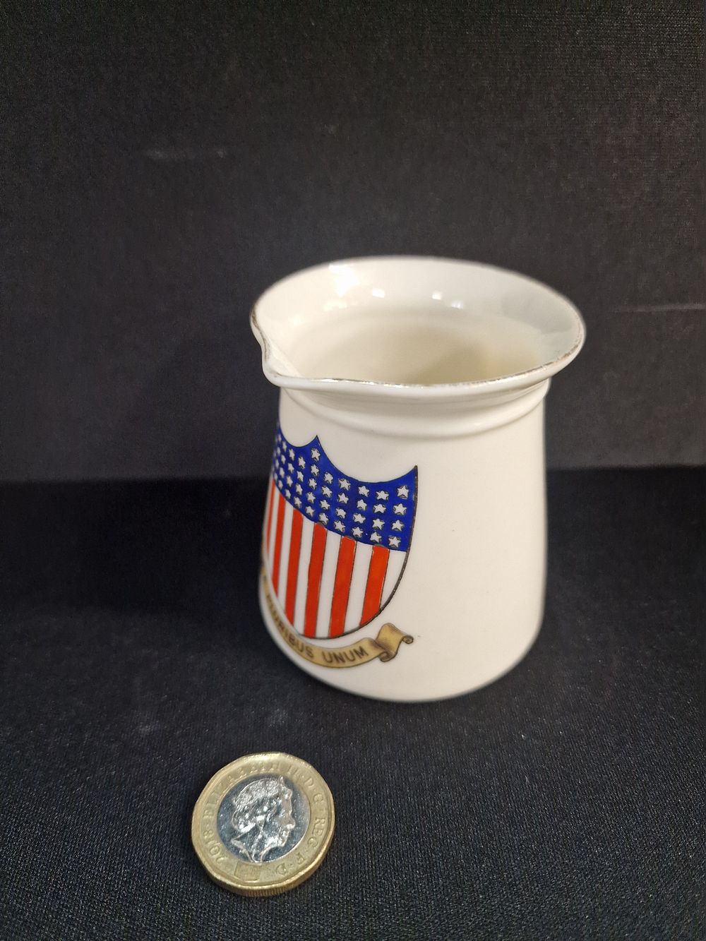 Lot 364: WH Goss Miniature Porcelain Creamer, Late Victorian, Patriotic Crest