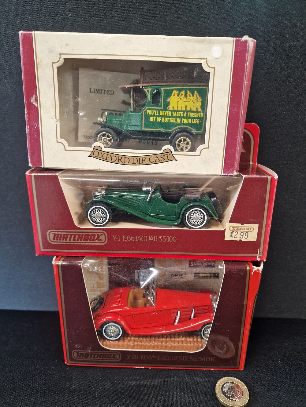Lot 377: Three Matchbox and Oxford Die-Cast Models of Yesteryear Late 20th Century.