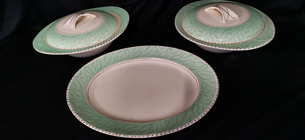 Lot 187: Burleigh Ware Balmoral Green Art Deco Ceramic Serving Pieces