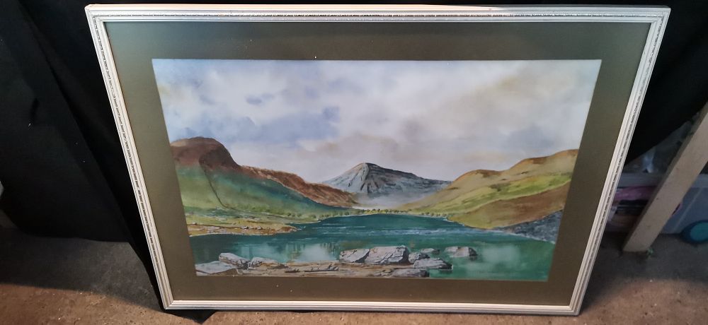 Lot 196: Framed Watercolour Mountain Lake Landscape Signed John Hardman 1980