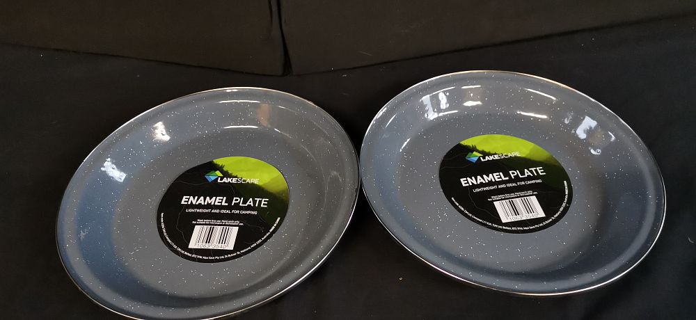 Lot 241: A Collection of Lakescape Blue Grey Speckled Enamel Camping Plates