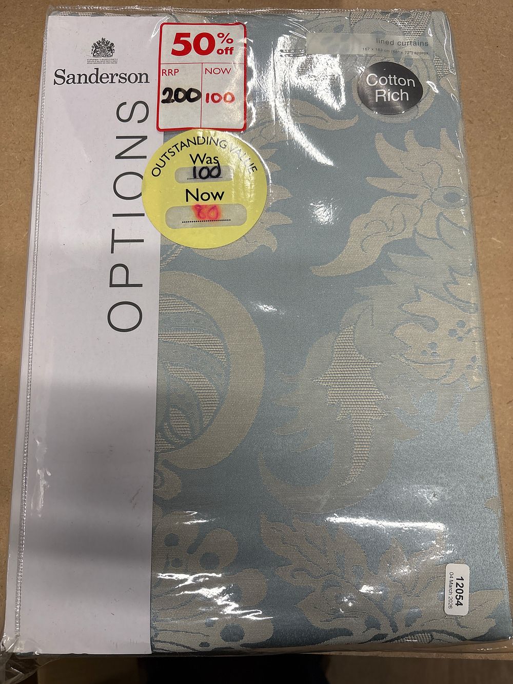 Lot 316: Sanderson Lined Curtains 66x72” Ashbee Floral Damask Pattern