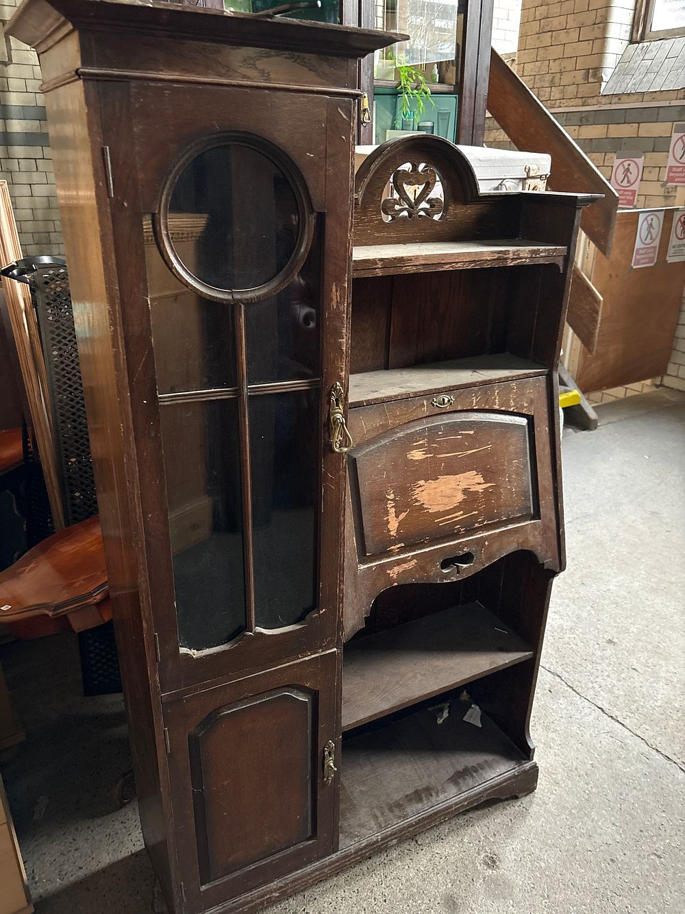 Lot 338: Early 20th Century Oak Bureau Bookcase Upcycle Project