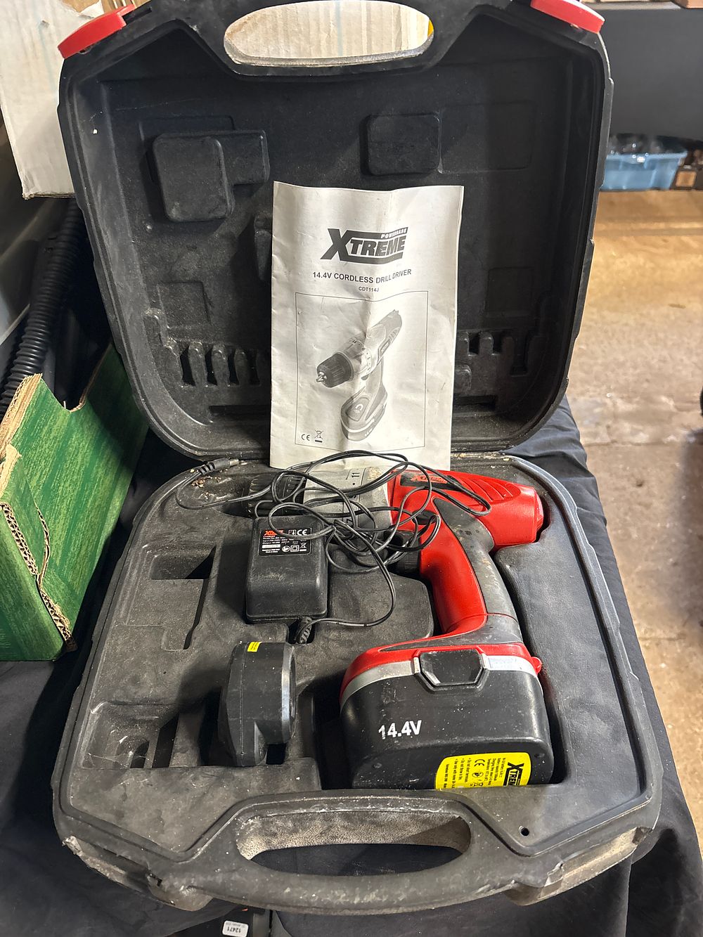 Lot 221: Powerbase Xtreme 14.4V Cordless Drill Driver Model CDT114J with Case and Accessories