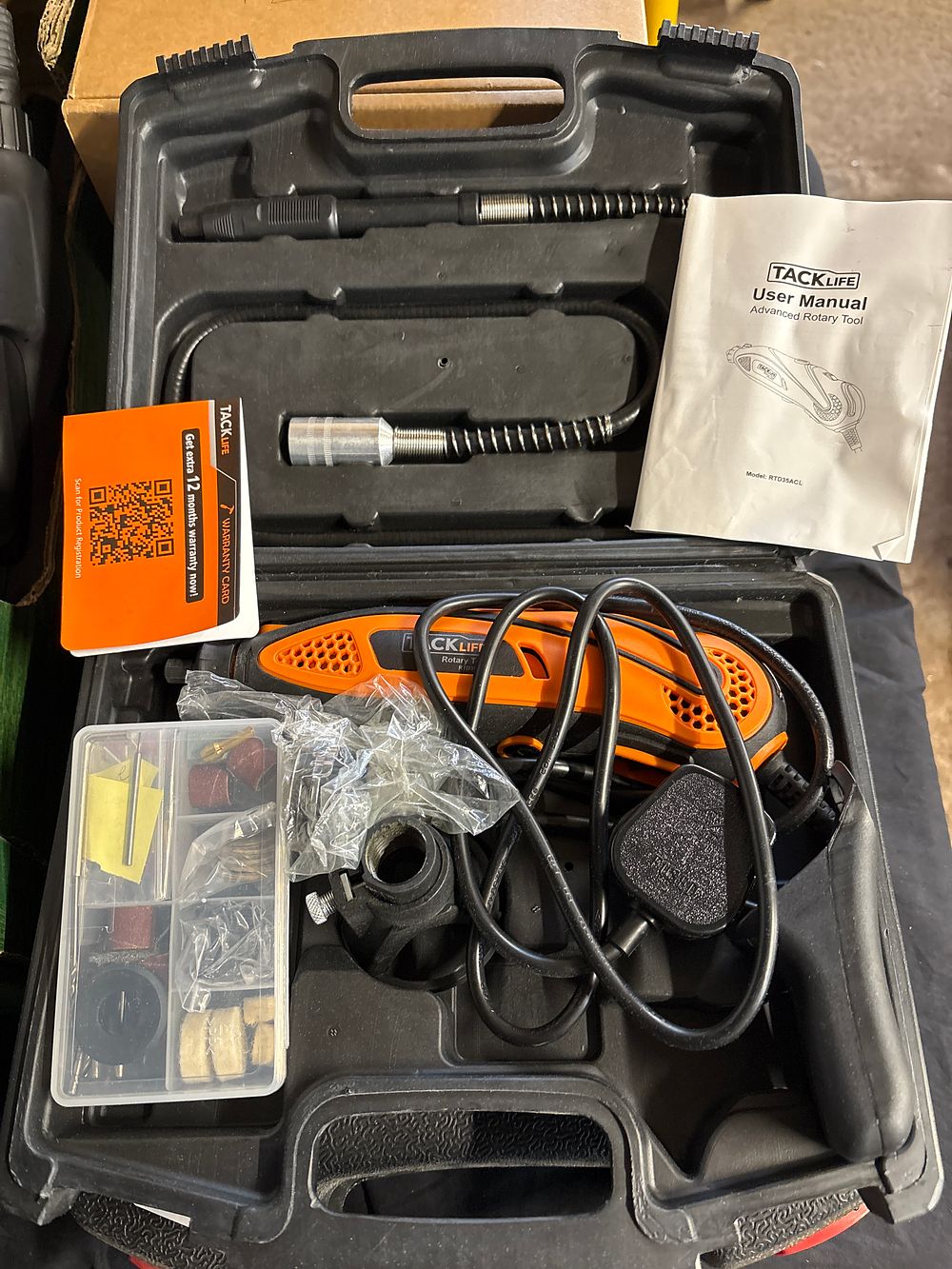 Lot 222: Tacklife RTD35ACL Corded Rotary Multi-Tool with Accessories and Carry Case