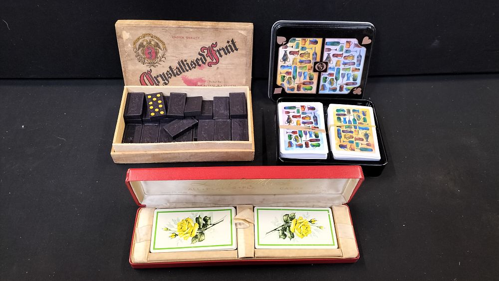 Lot 414: Three Vintage Game Sets Including Dominoes and Playing Cards