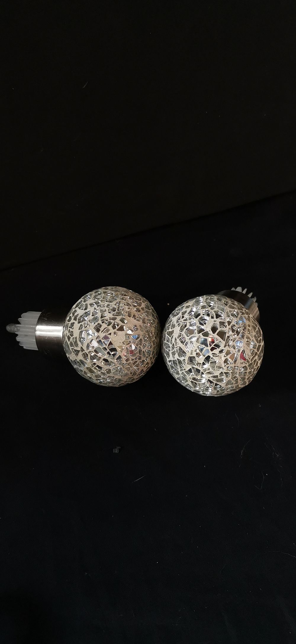 Lot 439: A Pair of Silver Mosaic Mirror Glass Decorative Finials