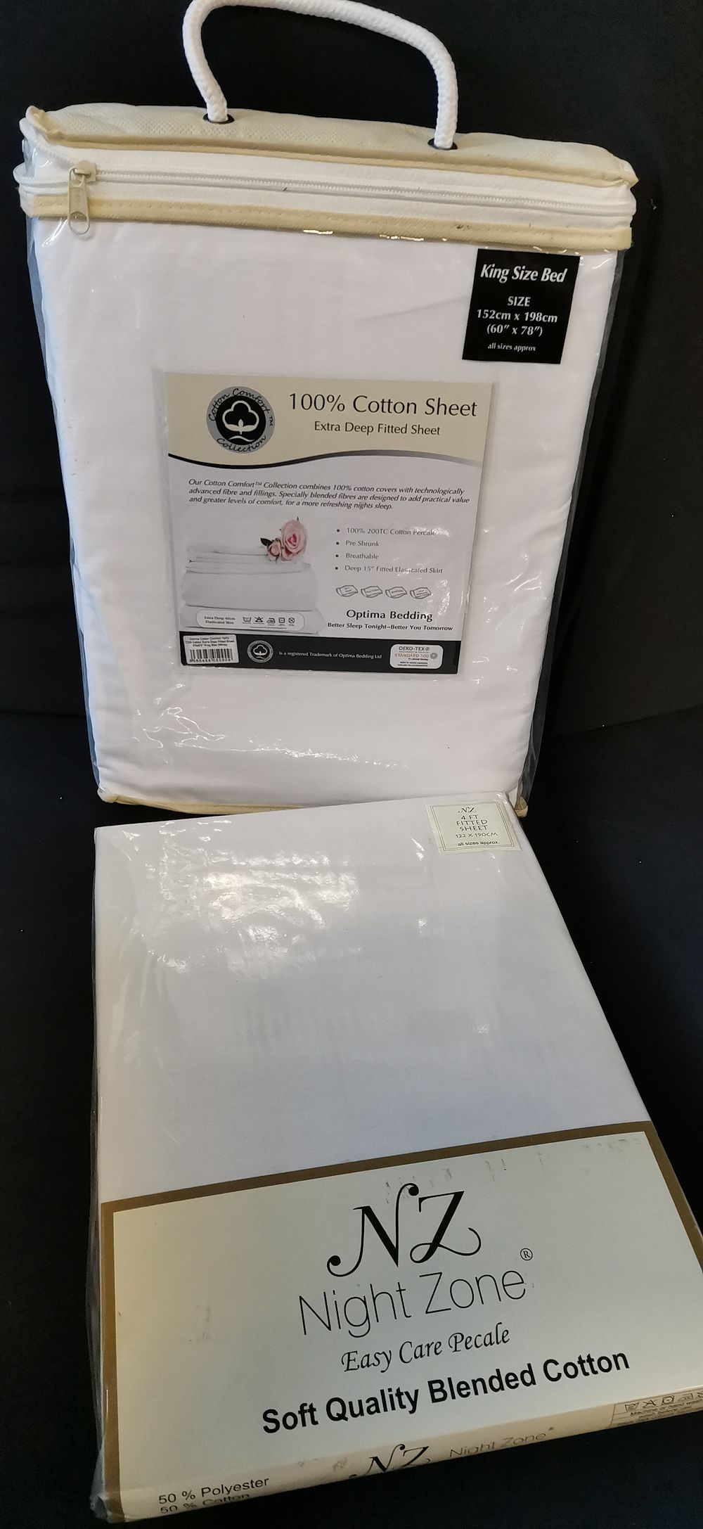 Lot 475: Two White Cotton and Blended Cotton Fitted Bed Sheets