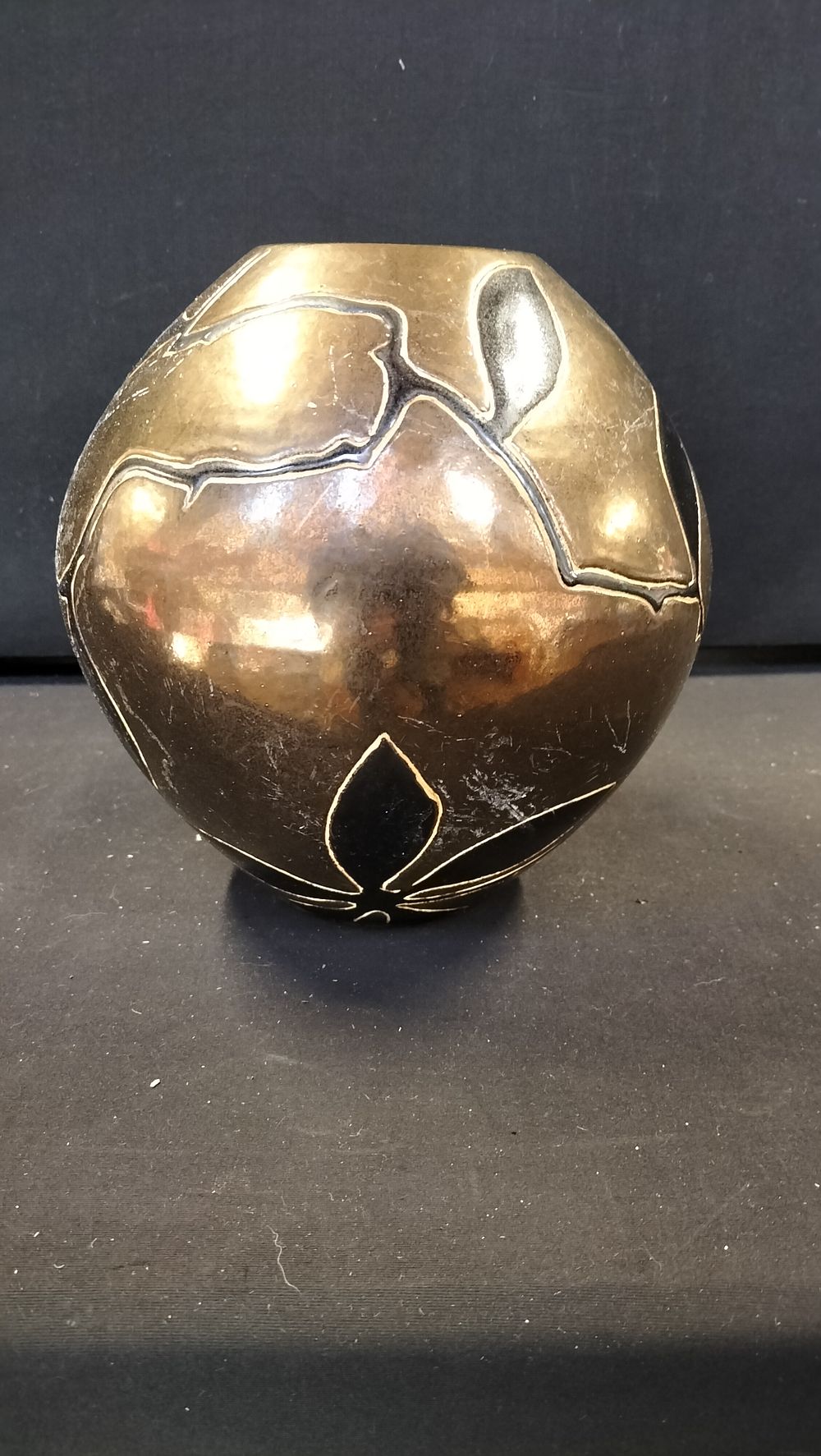 Lot 512: Spherical Ceramic Vase with Metallic Bronze Gold Finish