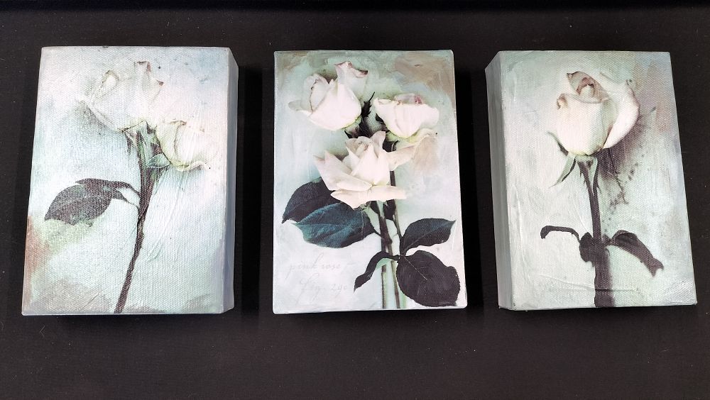 Lot 513: Three Heather Johnston Floral Stretched Canvas Art Blocks